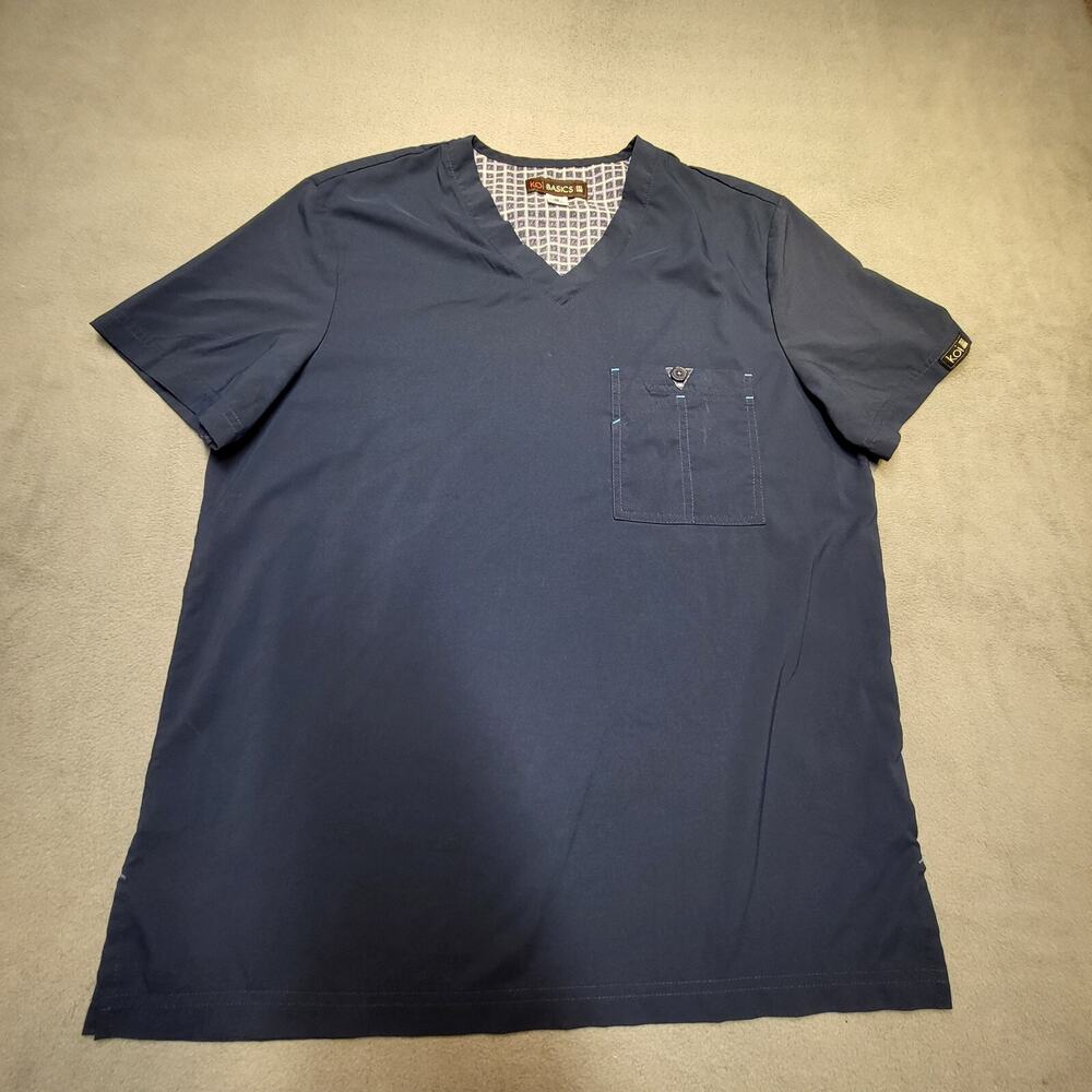 Koi Basics Scrubs Shirt Womens M Blue Short Sleeve Nursing Medical
